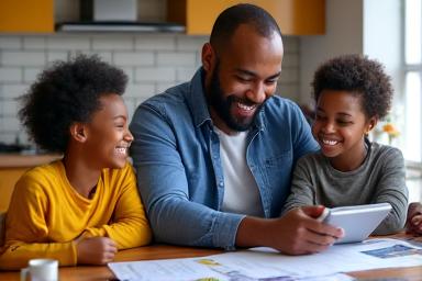 Familia trabajando en su presupuesto financiero